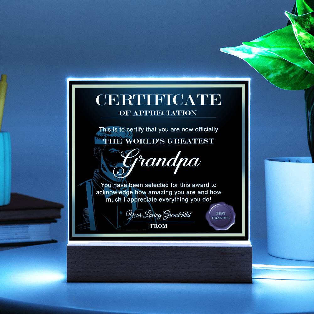 Grandpa Gift-Worlds Greatest Grandpa-Square Acrylic Plaque