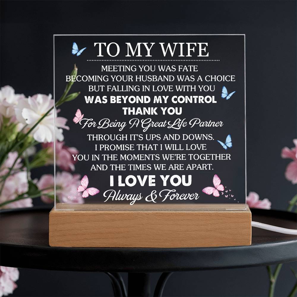 To My Wife - Thank You For Being A Great Life Partner - Acrylic LED Plaque