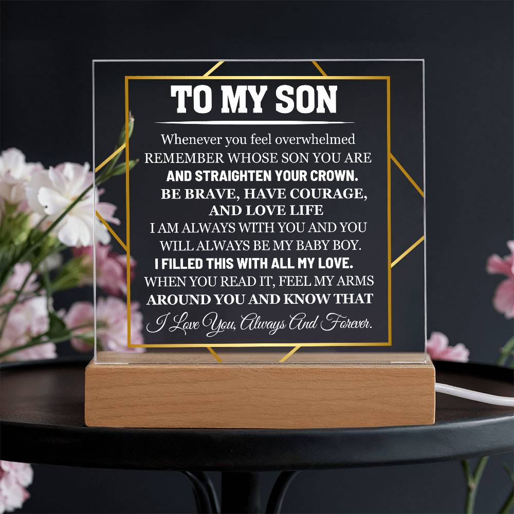 To My Son - Feel My Arms Around You - Acrylic LED Plaque Sign