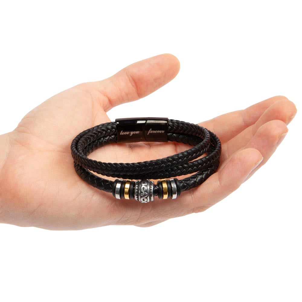 Gift For Dad - Mens "Love You Forever" Leather Bracelet -No Matter The Distance