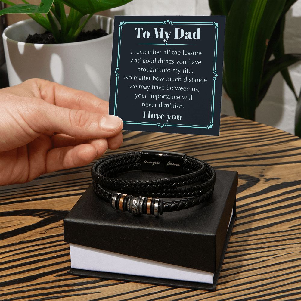 Gift For Dad - Mens "Love You Forever" Leather Bracelet -No Matter The Distance