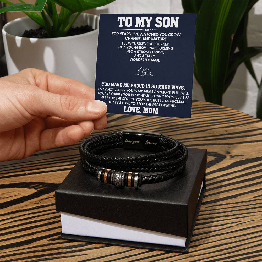 To My Son - You Make Me Proud In So Many Ways - Love You Forever Men's Bracelet - Can be from "Mom", "Dad" or "Mom & Dad"