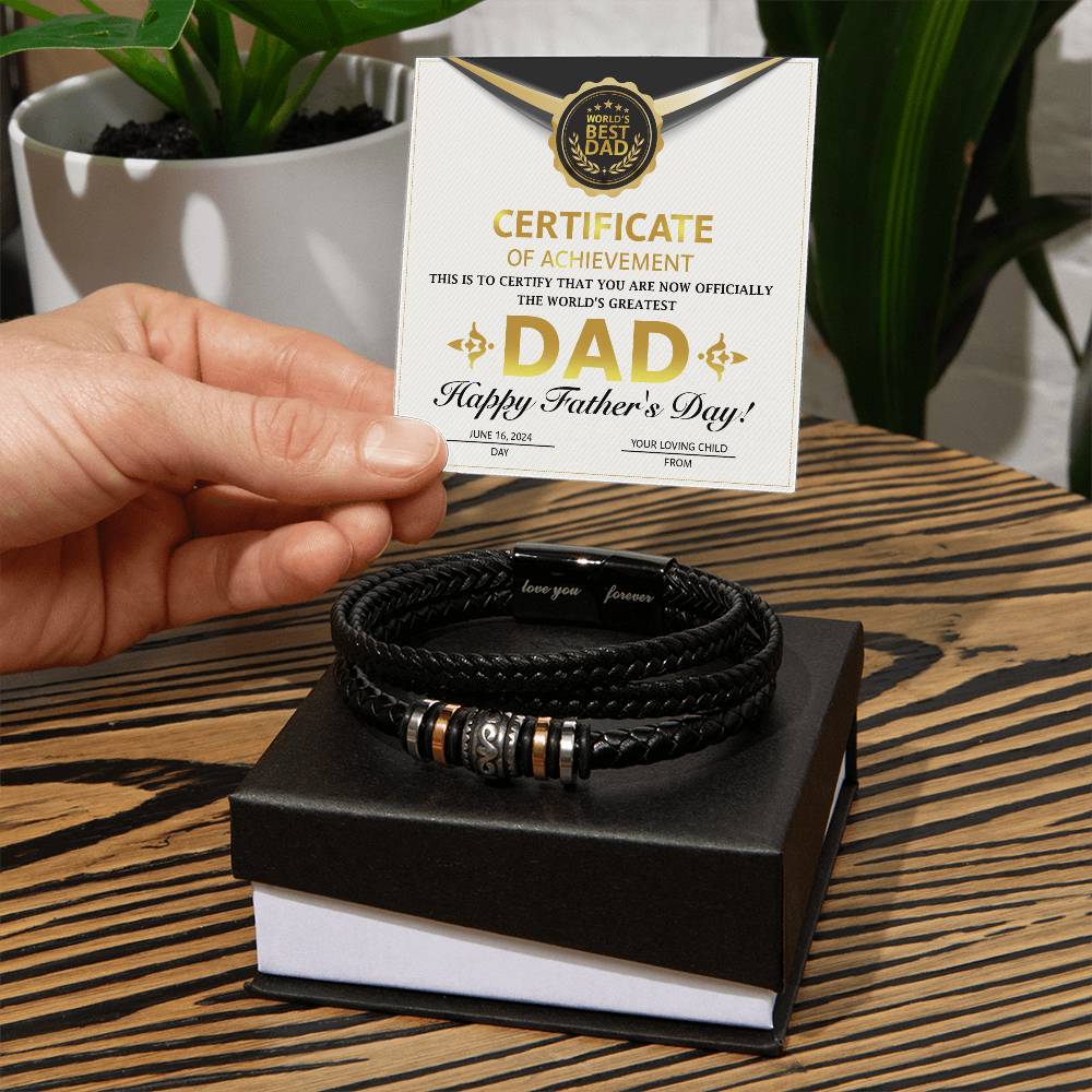 Dad Love You Forever Mens Braided Bracelet Gift -  Certificate of Achievement