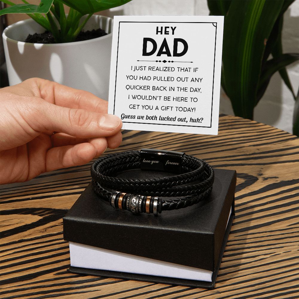 Funny Gift For Dad - Mens "Love You Forever" Leather Bracelet - Hey Dad