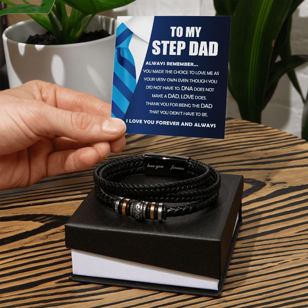 Step Dad Gift - Mens "Love You Forever" Leather Bracelet - Always Remember