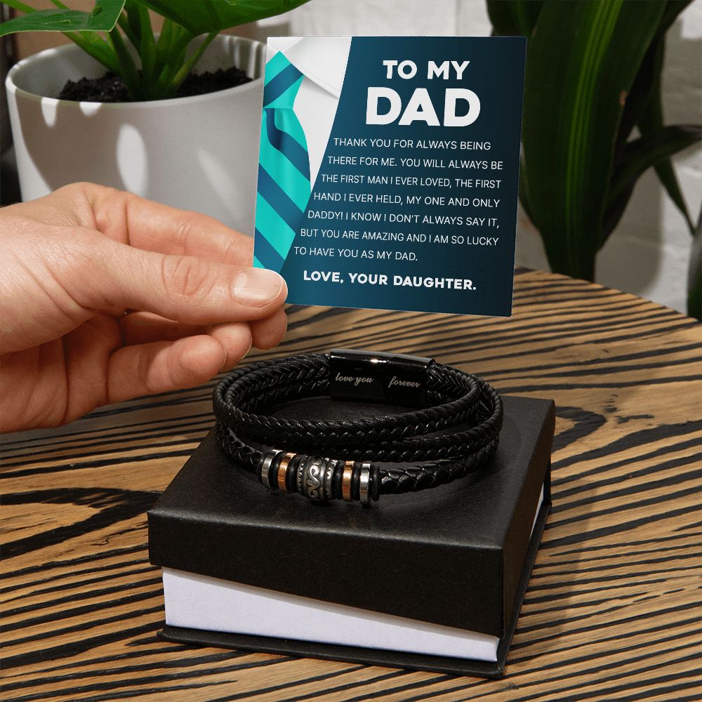 Gift For Dad From Daughter - Mens "Love You Forever" Leather Bracelet - Always Loved