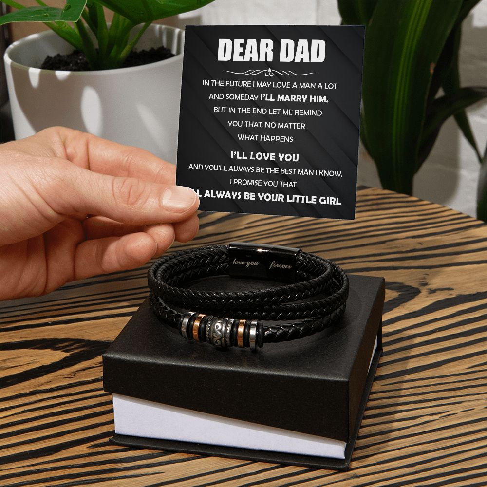 Gift For Dad From Daughter - Mens "Love You Forever" Leather Bracelet - I'll Always Be Your Little Girl