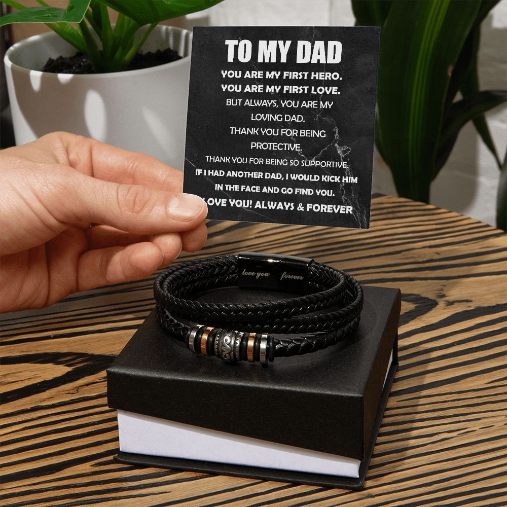 To My Dad Gift - Mens "Love You Forever" Leather Bracelet - My Loving Dad