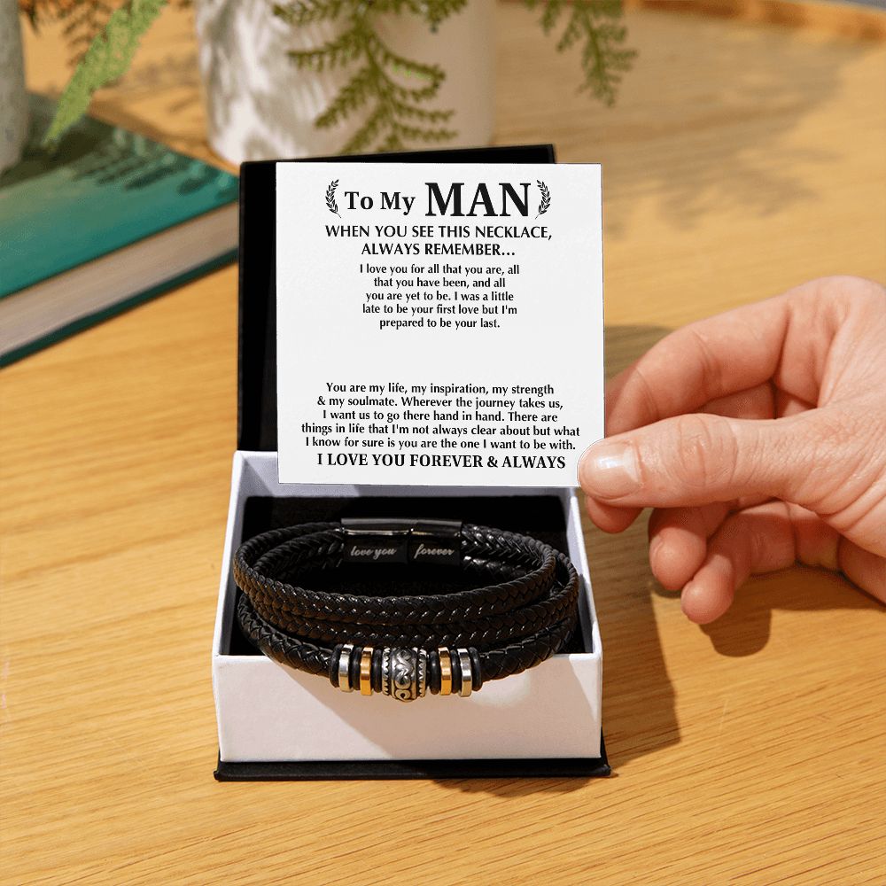 To Man Man Gifts - Love You Forever Leather Bracelet -Always Remember