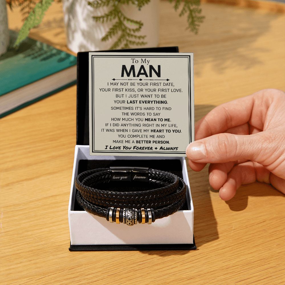 Gift For My Man - Mens Love You Forever Leather Bracelet - My Last Everything