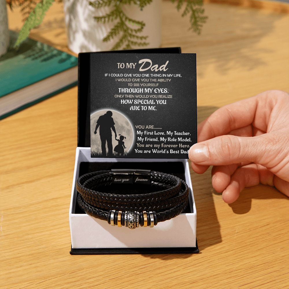 Dad Gifts From Daughter - Love You Forever Leather Bracelet - My Forever Hero