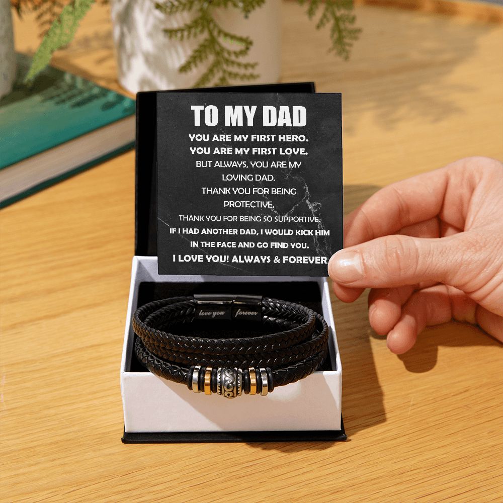 To My Dad Gift - Mens "Love You Forever" Leather Bracelet - My Loving Dad