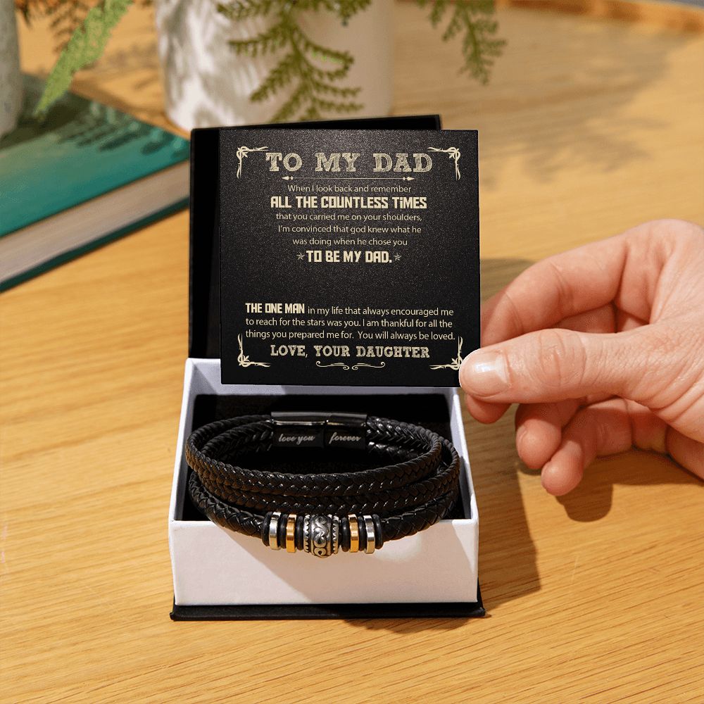 Dad Gifts From Daughter - Love You Forever Leather Bracelet - God Chose You