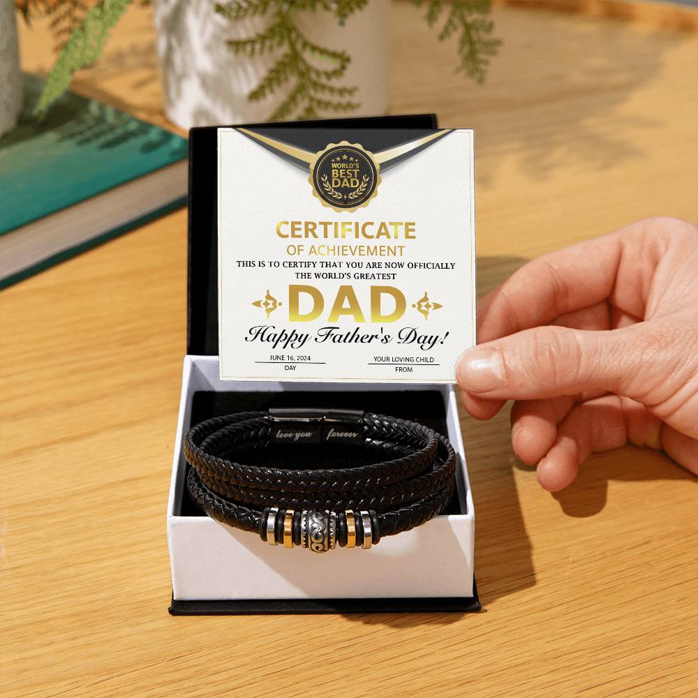 Dad Love You Forever Mens Braided Bracelet Gift -  Certificate of Achievement