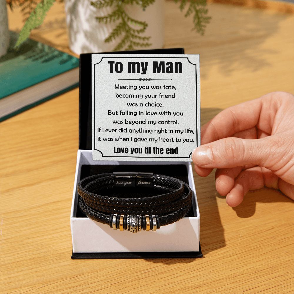 Gift For My Man - Mens Love You Forever Leather Bracelet -Meeting You Was Fate