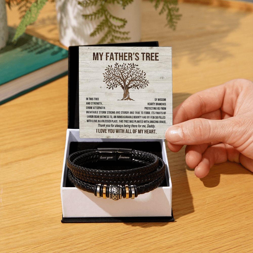 Dad Gifts - Love You Forever Leather Bracelet - Fathers Tree