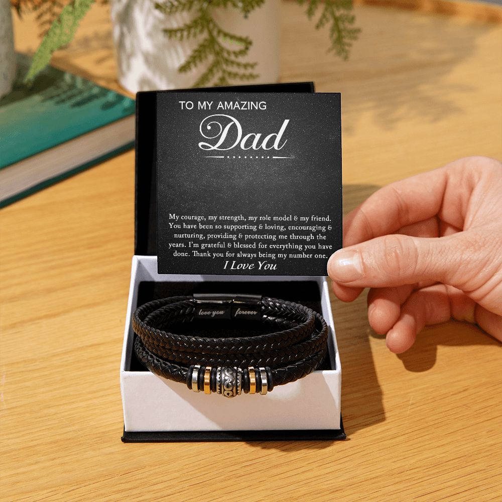 Dad Gifts - Love You Forever Leather Bracelet - To My Amazing Dad - Courage