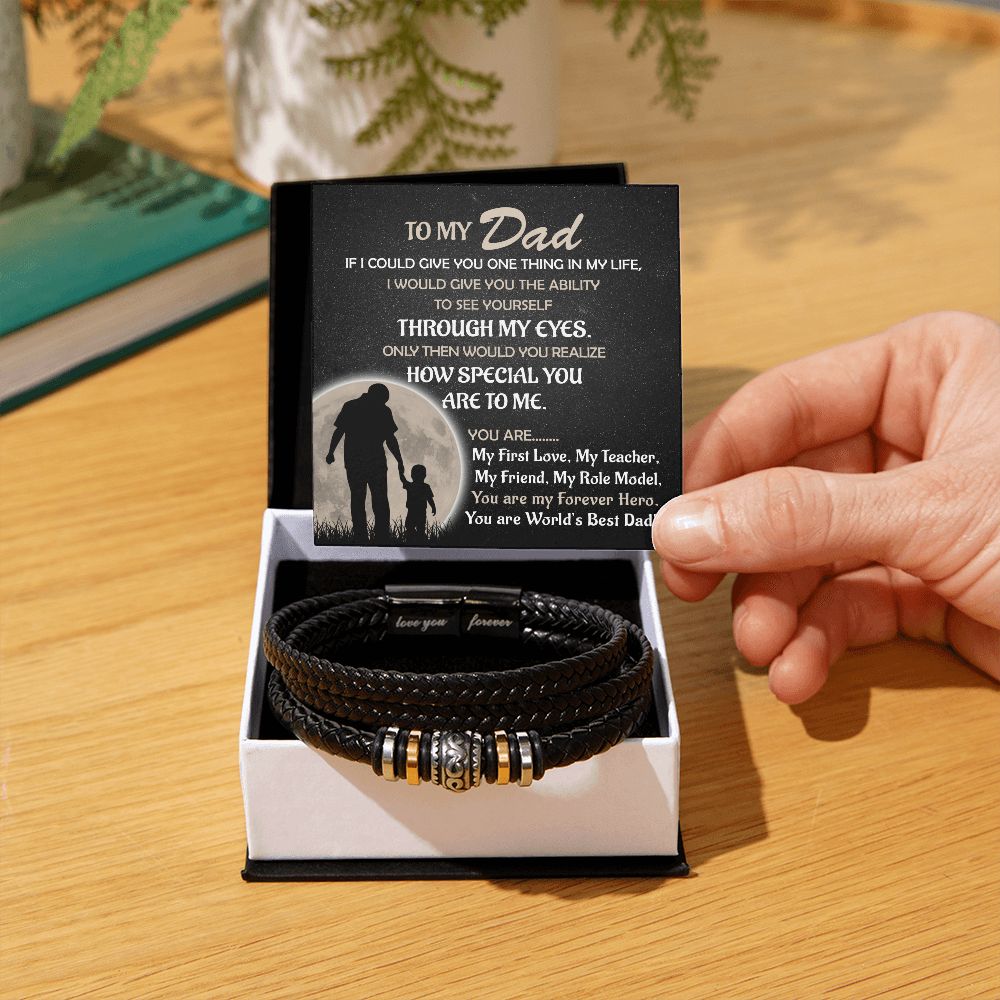 Gift For Dad From Son - Mens "Love You Forever" Leather Bracelet -My Forever Hero