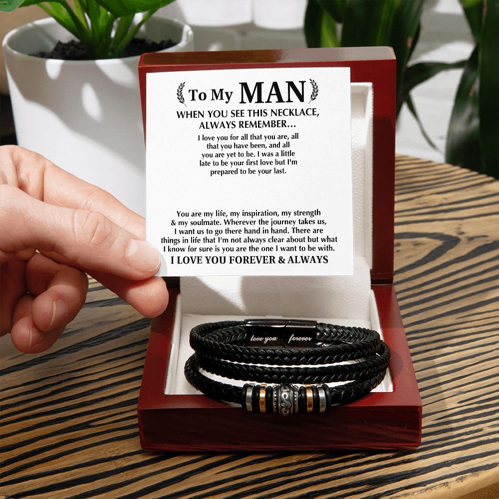 To Man Man Gifts - Love You Forever Leather Bracelet -Always Remember