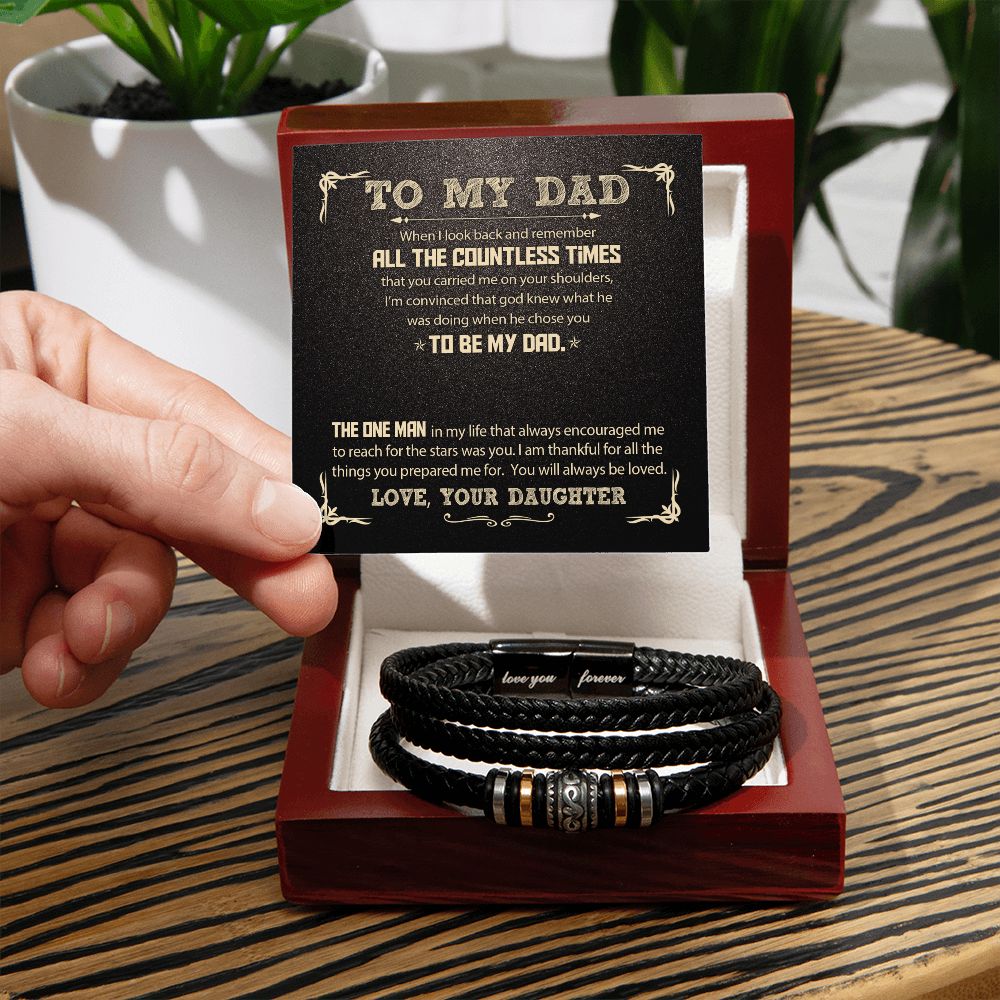 Dad Gifts From Daughter - Love You Forever Leather Bracelet - God Chose You