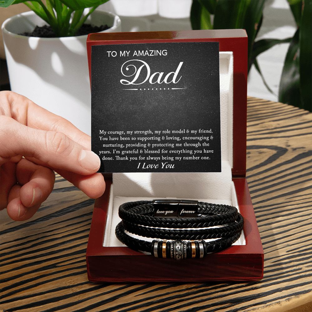 Dad Gifts - Love You Forever Leather Bracelet - To My Amazing Dad - Courage