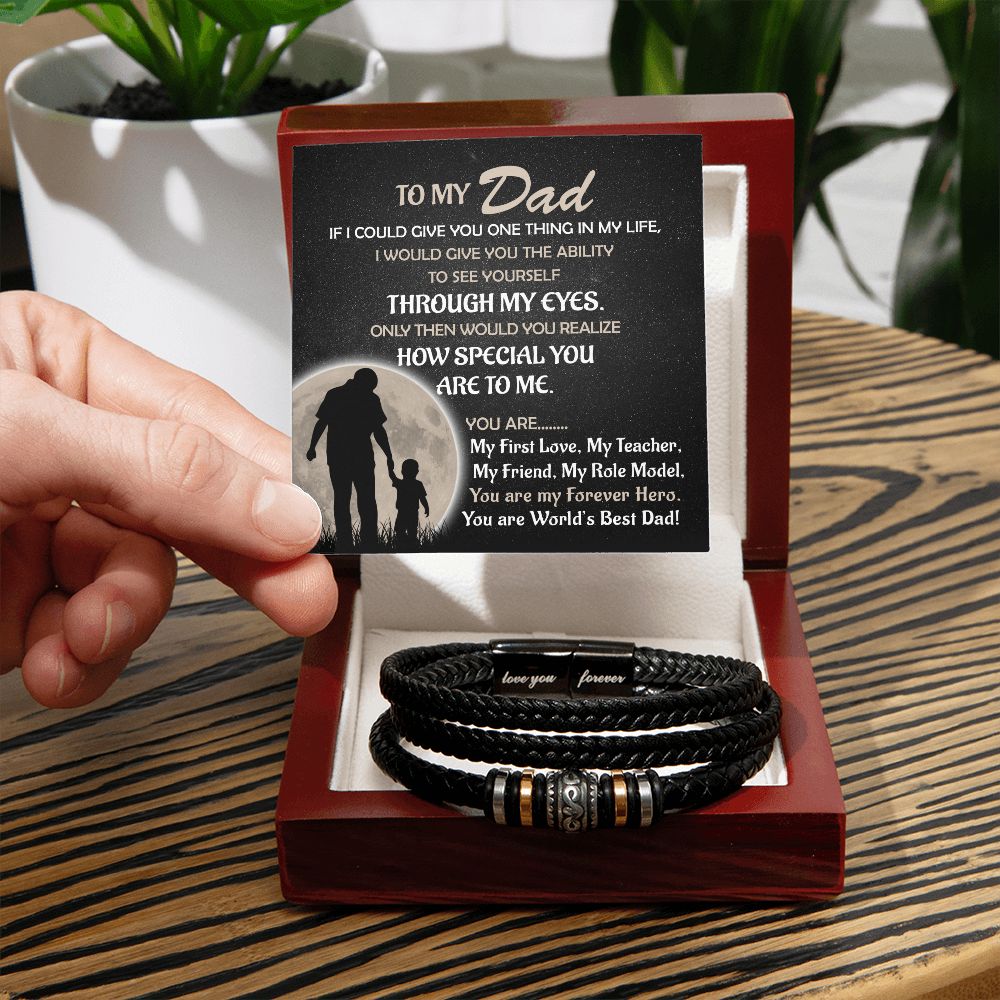 Gift For Dad From Son - Mens "Love You Forever" Leather Bracelet -My Forever Hero