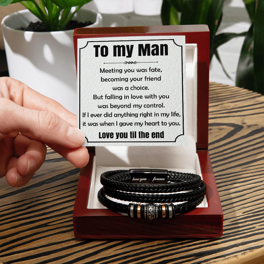 Gift For My Man - Mens Love You Forever Leather Bracelet -Meeting You Was Fate