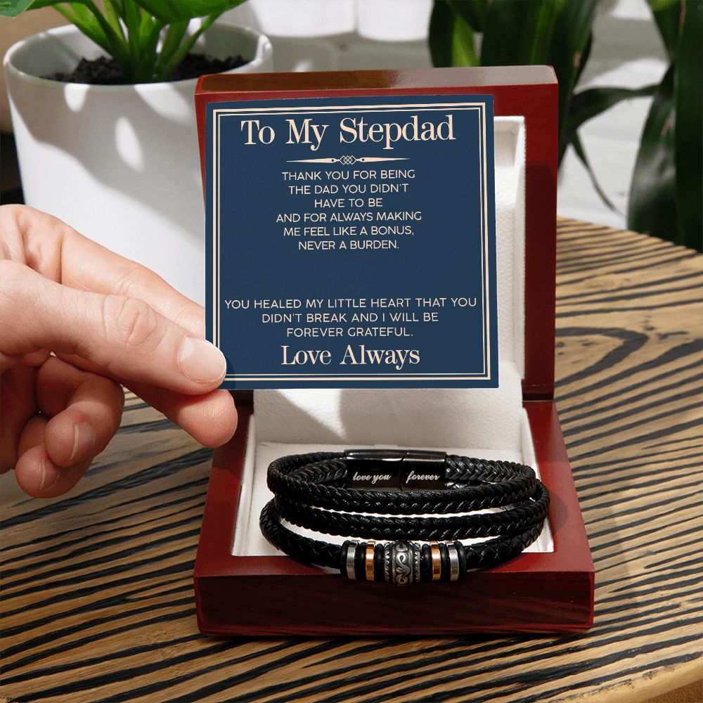 To Stepdad - Love You Forever Leather Bracelet - Thank You