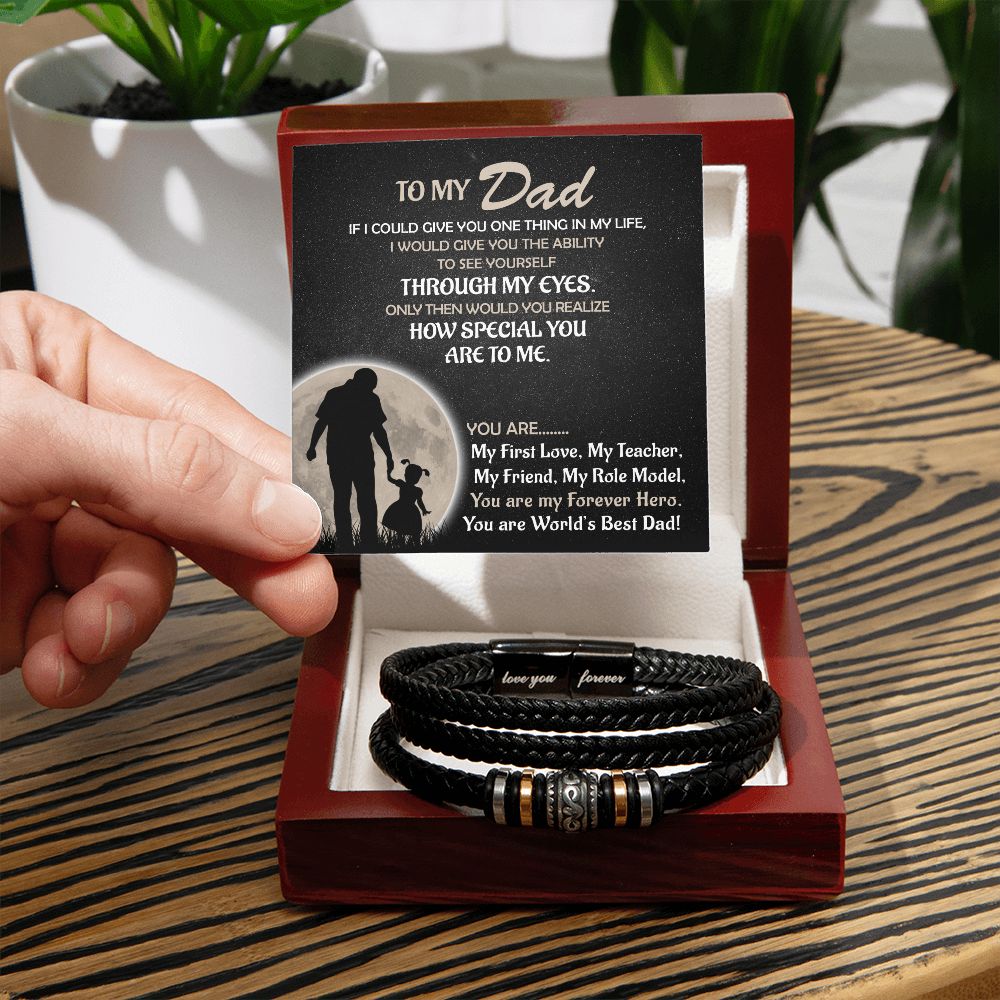 Dad Gifts From Daughter - Love You Forever Leather Bracelet - My Forever Hero