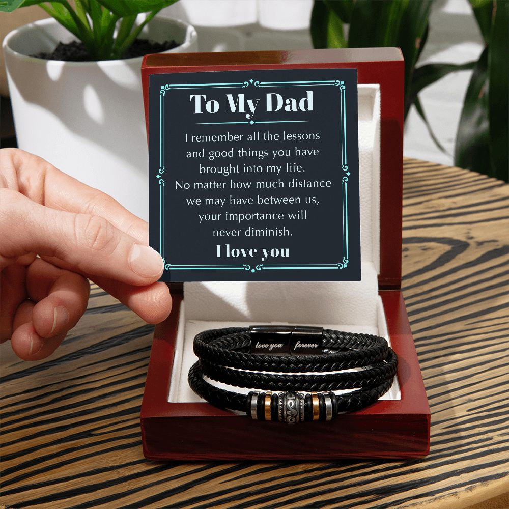 Gift For Dad - Mens "Love You Forever" Leather Bracelet -No Matter The Distance