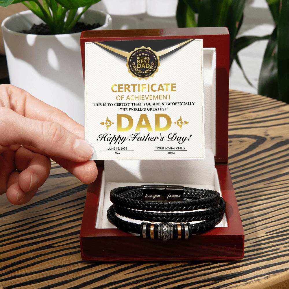 Dad Love You Forever Mens Braided Bracelet Gift -  Certificate of Achievement