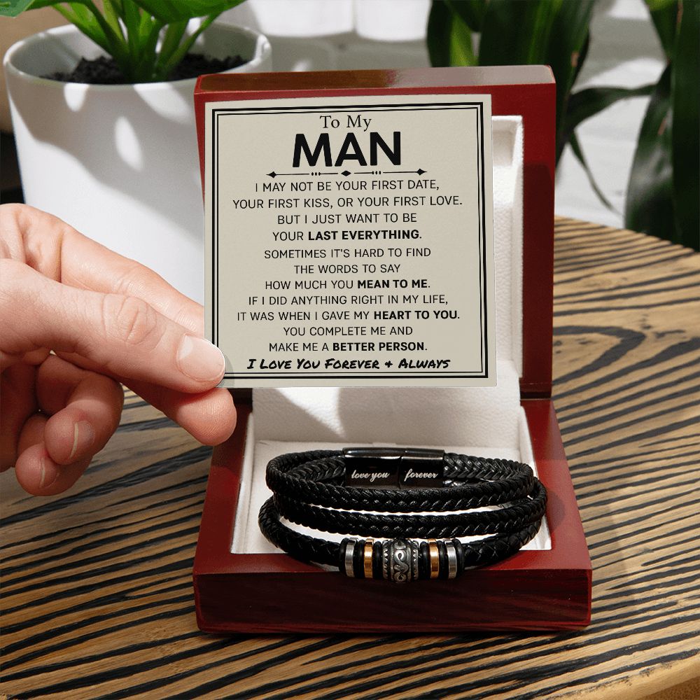 Gift For My Man - Mens Love You Forever Leather Bracelet - My Last Everything