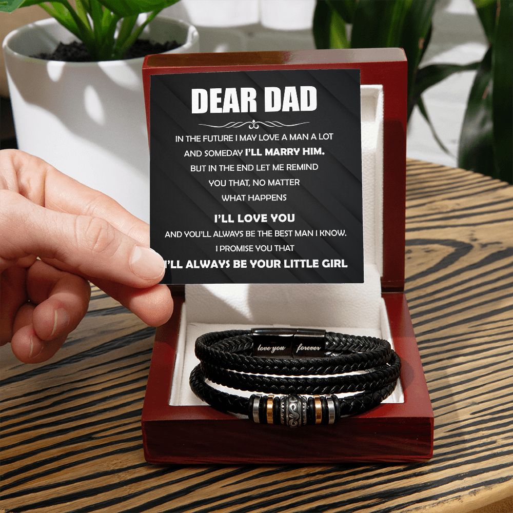 Gift For Dad From Daughter - Mens "Love You Forever" Leather Bracelet - I'll Always Be Your Little Girl