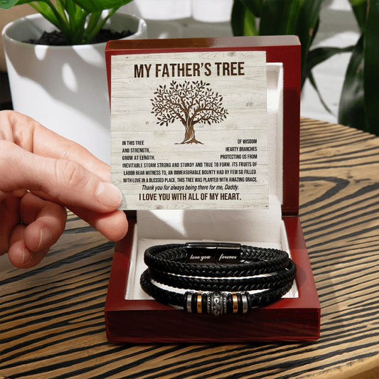 Dad Gifts - Love You Forever Leather Bracelet - Fathers Tree