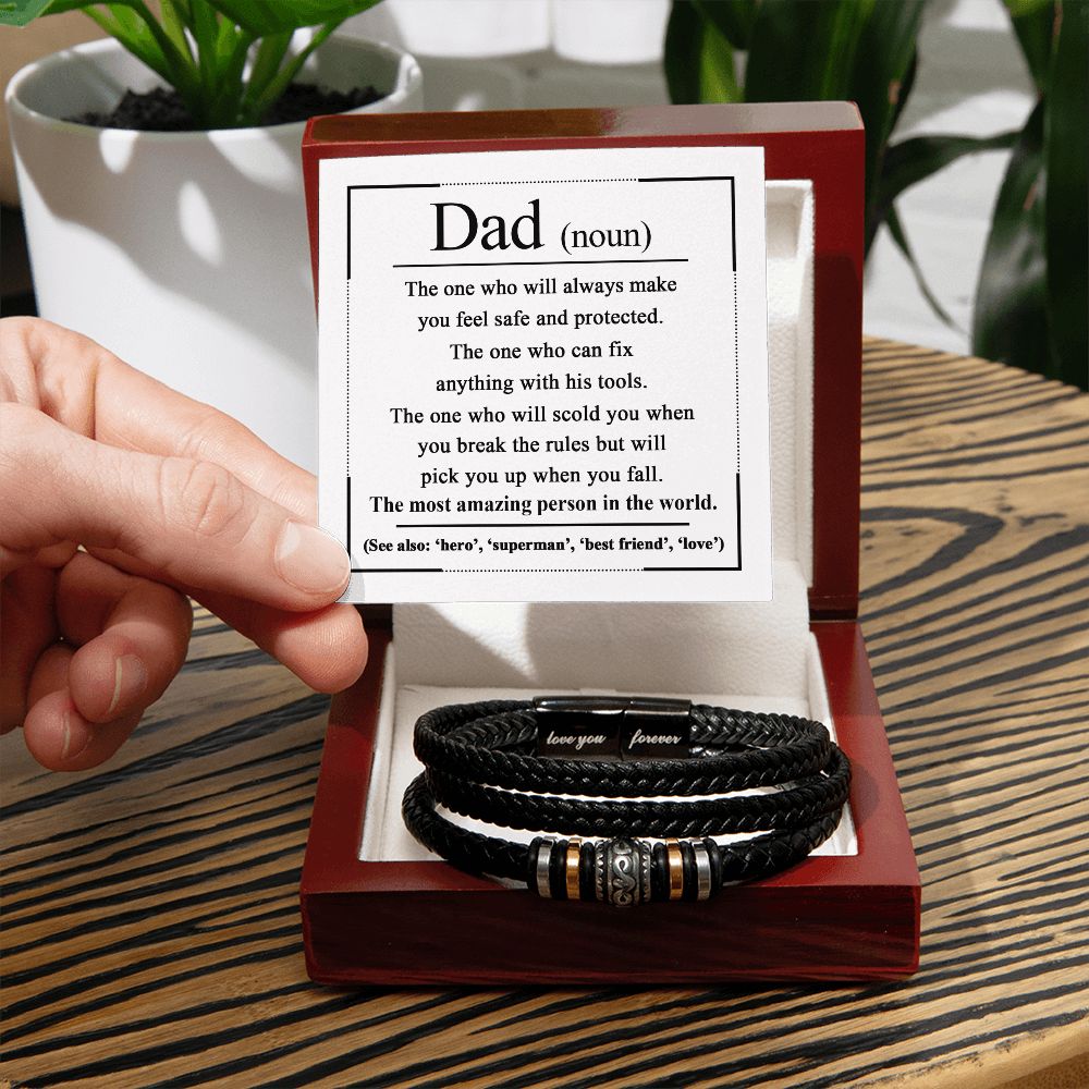 Gift For Dad - Mens "Love You Forever" Leather Bracelet - Dad Noun