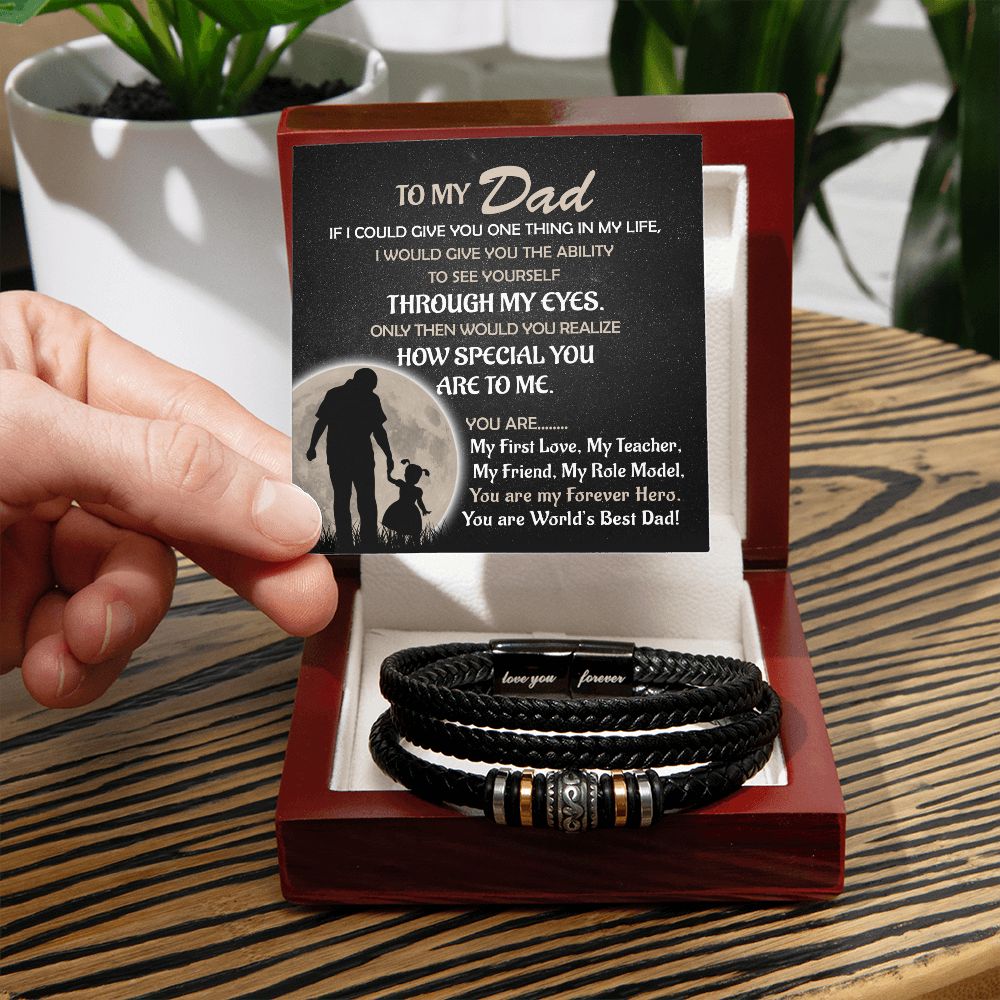 Gift For Dad From Daughter - Mens "Love You Forever" Leather Bracelet -My Forever Hero