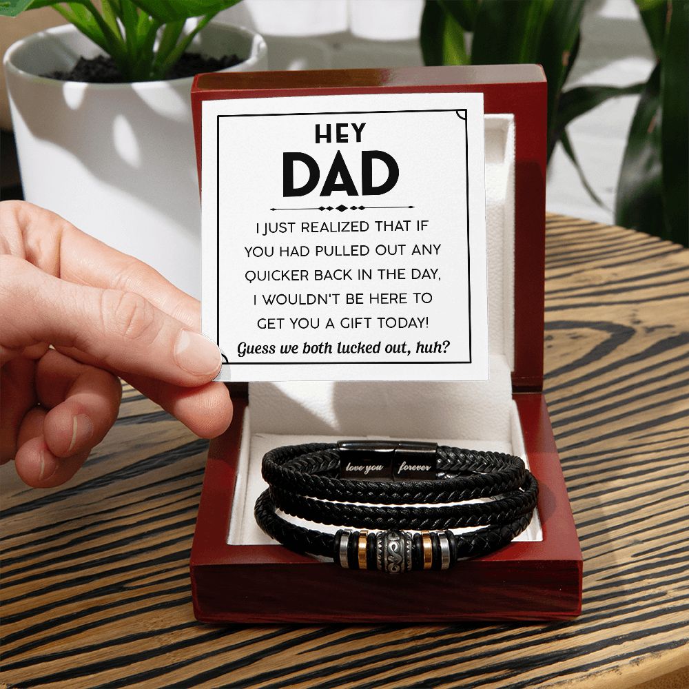 Funny Gift For Dad - Mens "Love You Forever" Leather Bracelet - Hey Dad