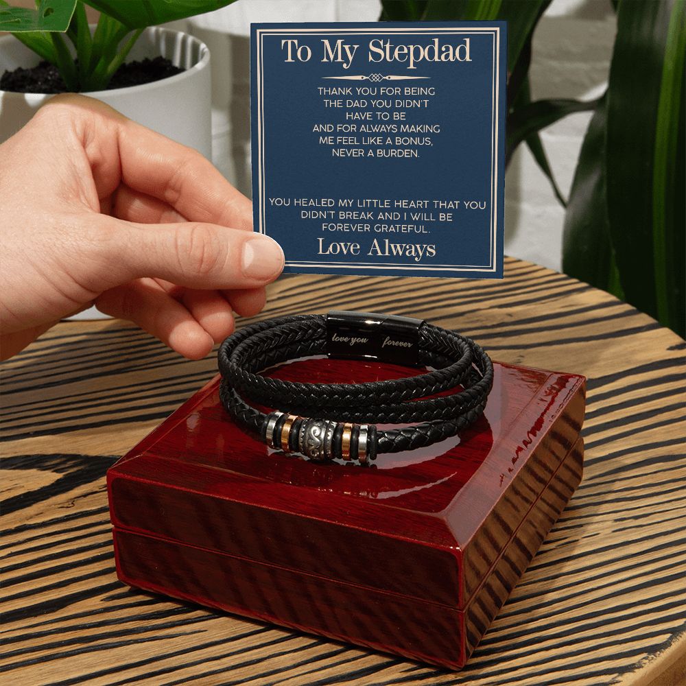 To Stepdad - Love You Forever Leather Bracelet - Thank You