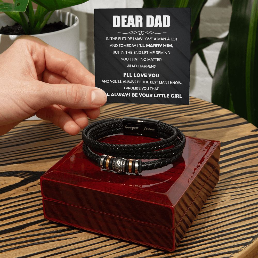 Gift For Dad From Daughter - Mens "Love You Forever" Leather Bracelet - I'll Always Be Your Little Girl