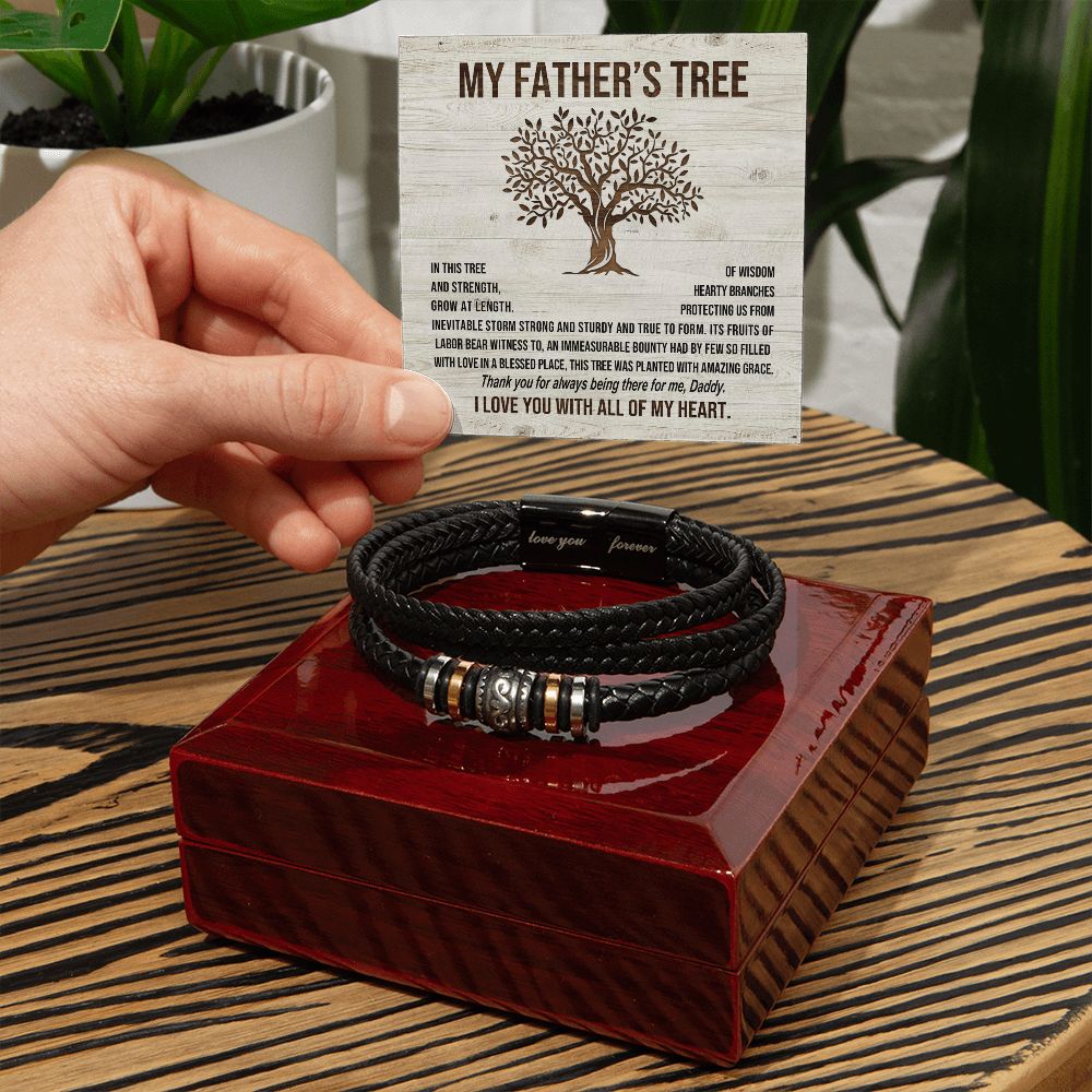 Dad Gifts - Love You Forever Leather Bracelet - Fathers Tree