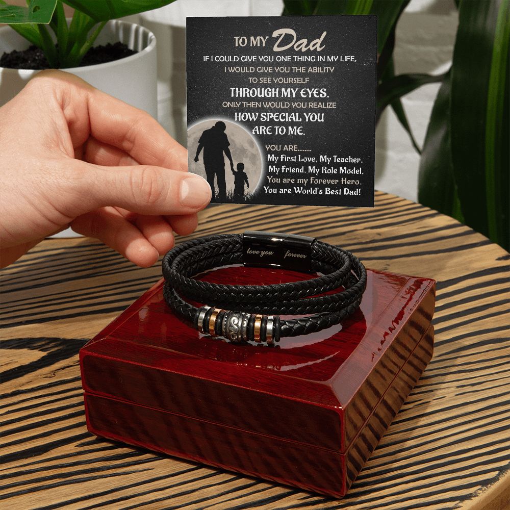 Gift For Dad From Son - Mens "Love You Forever" Leather Bracelet -My Forever Hero