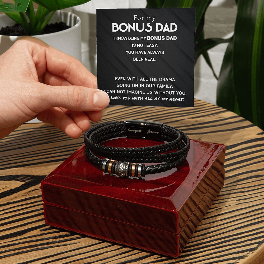 For My Bonus Dad Gifts - Love You Forever Leather Bracelet