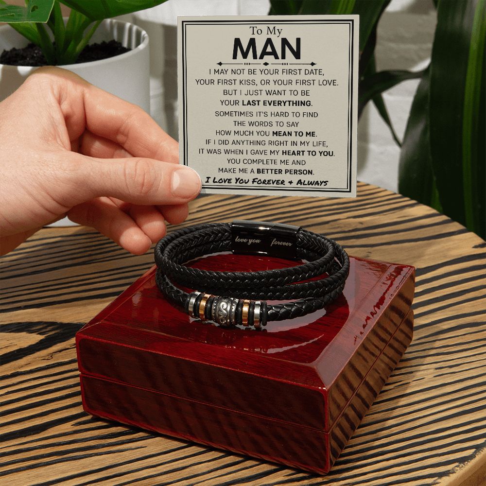 Gift For My Man - Mens Love You Forever Leather Bracelet - My Last Everything