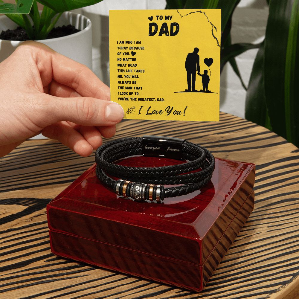 Dad Gift From Daughter -  Love Your Forever Leather Bracelet -Because of You