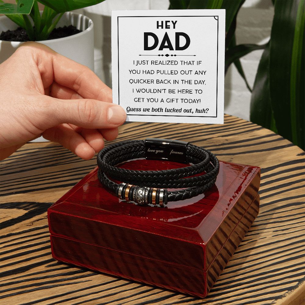 Funny Gift For Dad - Mens "Love You Forever" Leather Bracelet - Hey Dad