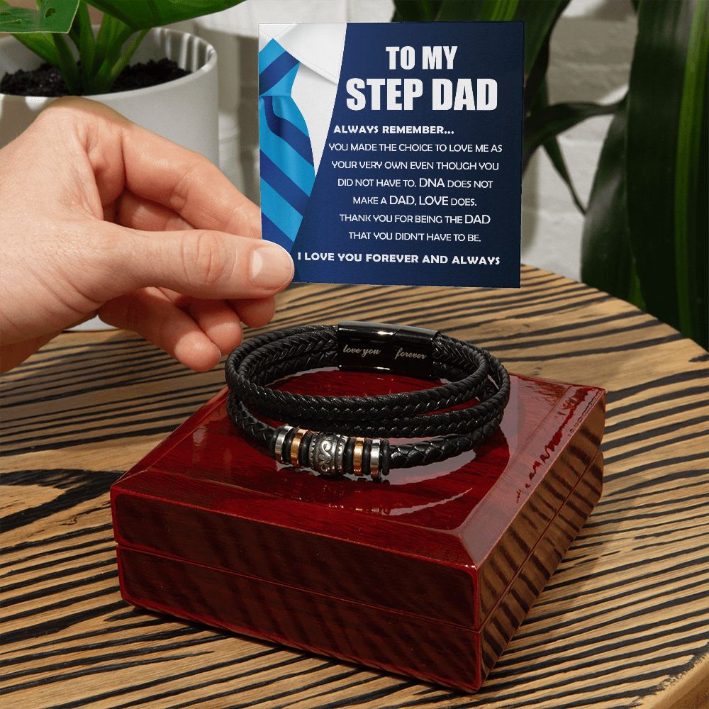 Step Dad Gift - Mens "Love You Forever" Leather Bracelet - Always Remember