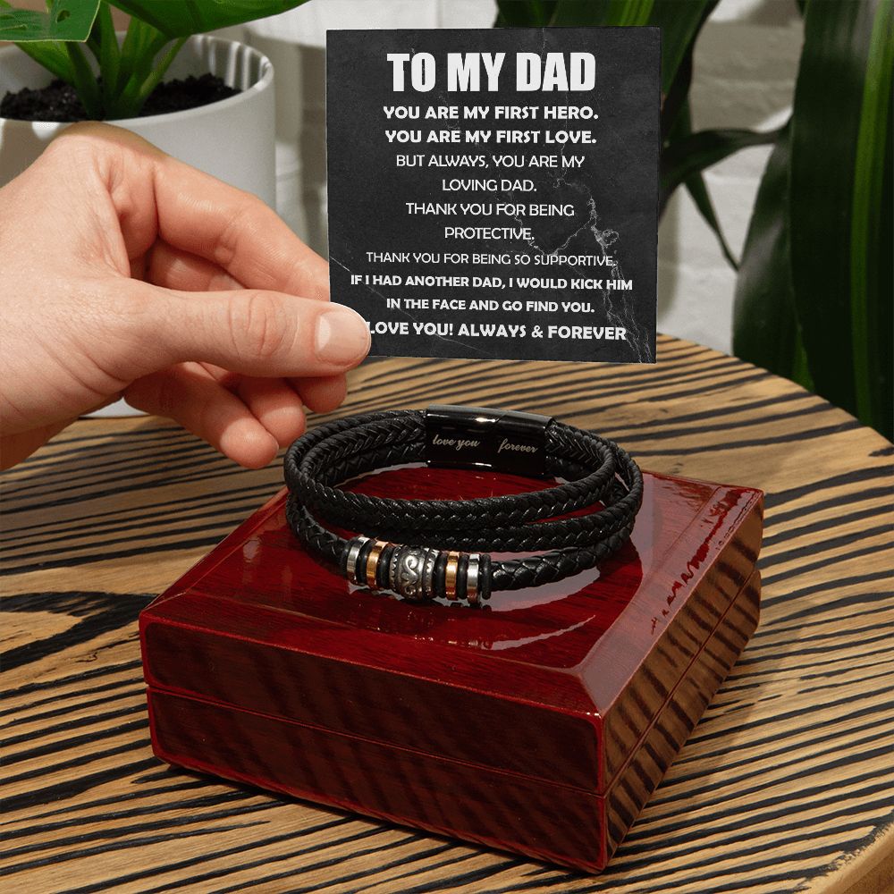 To My Dad Gift - Mens "Love You Forever" Leather Bracelet - My Loving Dad