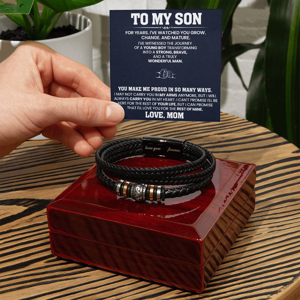 To My Son - You Make Me Proud In So Many Ways - Love You Forever Men's Bracelet - Can be from "Mom", "Dad" or "Mom & Dad"