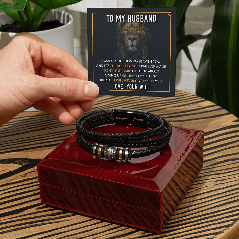 Gift For My Husband - Mens Love You Forever Leather Bracelet - Best Decision