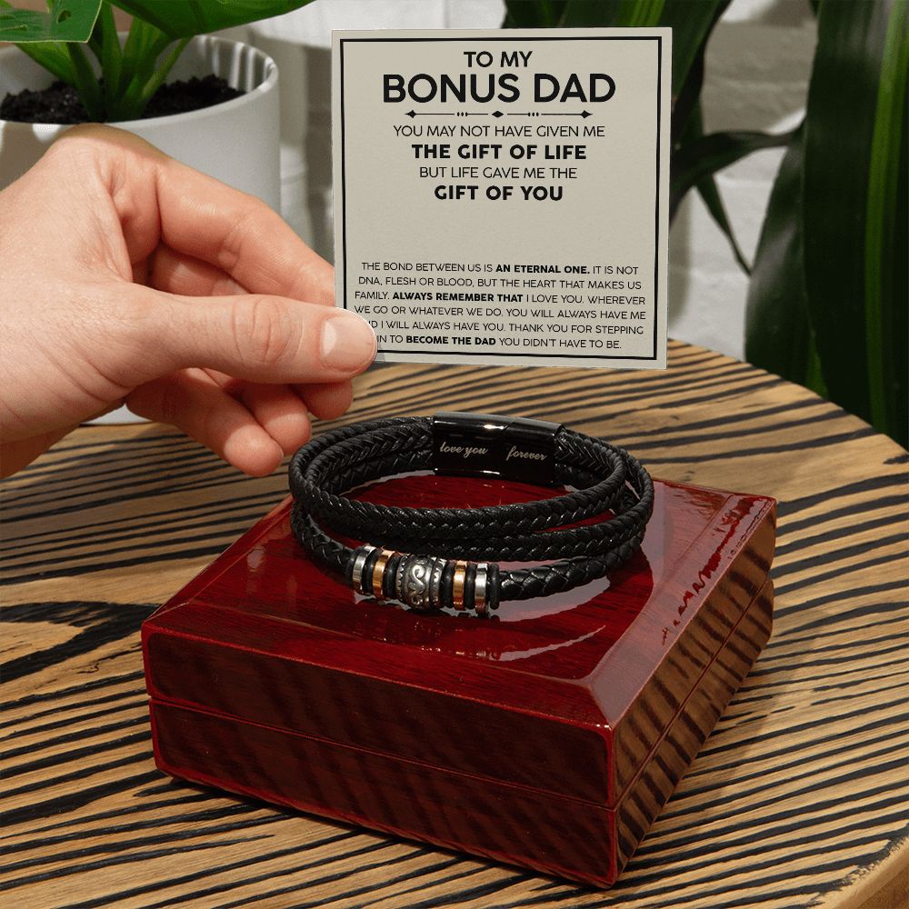 Bonus Dad Gift - Love You Forever Leather Bracelet - To My Bonus Dad